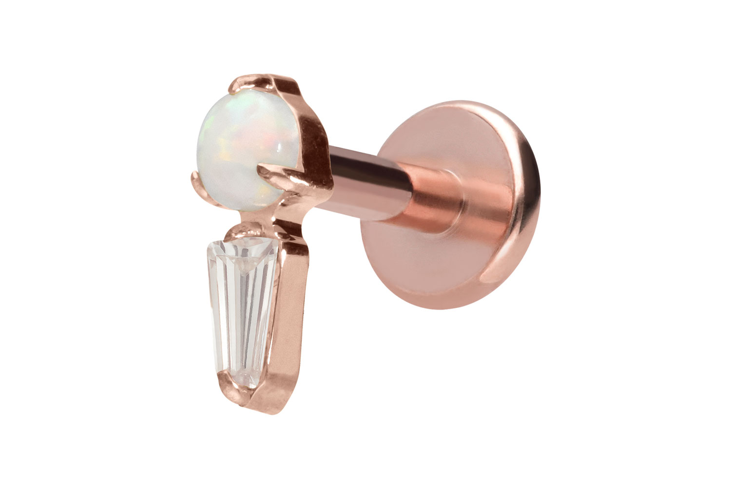 Titan Labret mit Innengewinde SYNTHETISCHER OPAL + KRISTALLRECHTECK von Piercingline