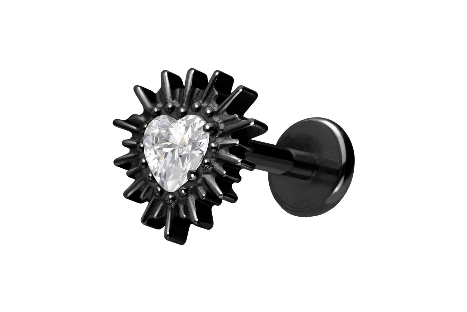 Titan Labret mit Push Fit KRISTALLHERZ + SONNENSTRAHLEN von Piercingline