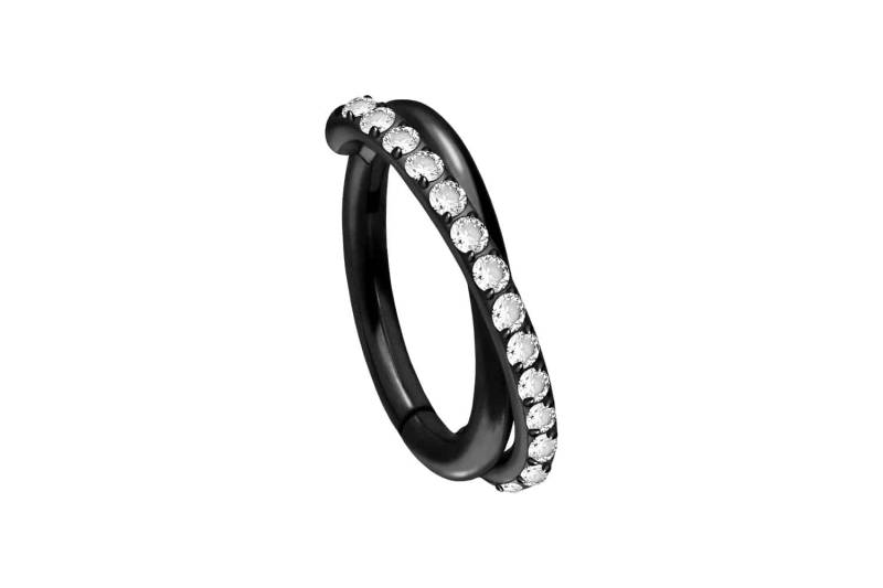 Titan Segmentring Clicker 2 RINGE ÜBERKREUZT + EINGEFASSTE KRISTALLE von Piercingline