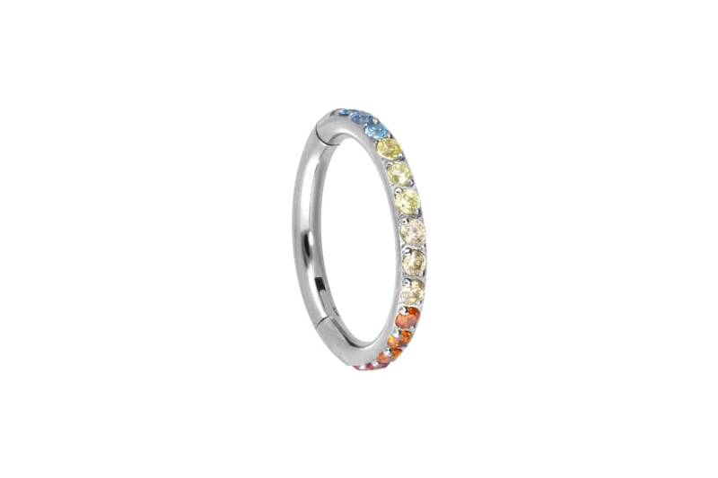 Titan Segmentring Clicker EINGEFASSTE BUNTE KRISTALLE von Piercingline
