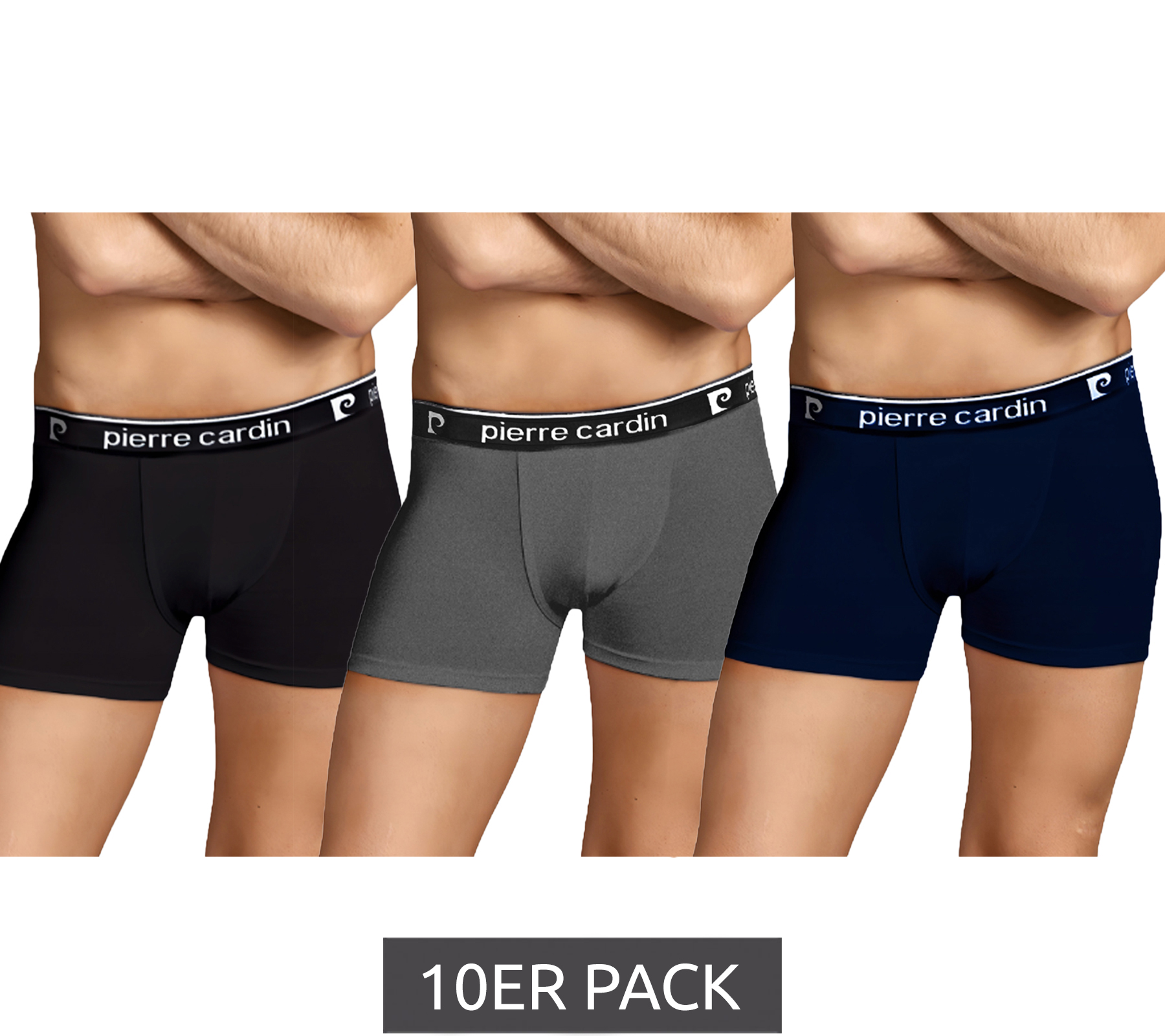 10er Pack Pierre Cardin Herren Boxershorts mit Baumwoll-Stretch Unterwäsche Perfect-Fit PCU77 Schwarz, Navy, Grau von Pierre Cardin