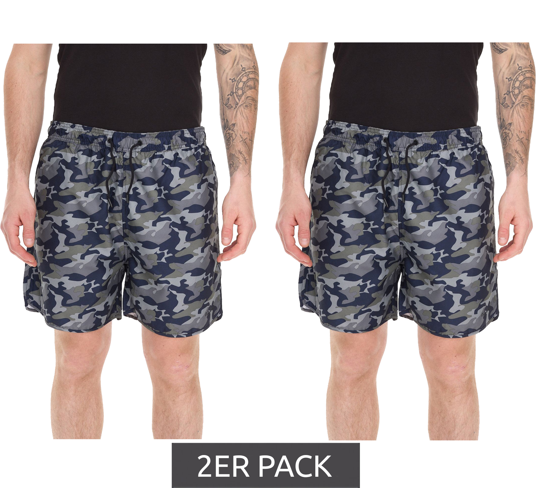 2er Pack Pierre Cardin Herren Camouflage Schwimm-Hose Badehose Schwimm-Shorts LA203937 Blau/Khaki-Grün von Pierre Cardin