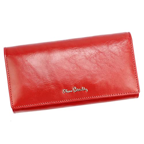 Pierre Cardin 06 Italy Damen Geldbörse - Elegante Portemonnaie Damen, Rechteckig, Münzfach, Separate Geldscheinfächer, Kartenfächer, Naturleder, Rot 18,5 x 10 x 3 cm von Pierre Cardin