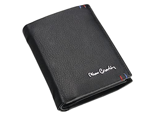 Pierre Cardin CD TILAK22 330 RFID Herren Geldbörse Echtes Narbenleder mit Scheinfach Kartenfächer Münzfach RFID-Schutz 9,5 x 13,3 x 2,3 cm Schwarz Senkrecht, Blaues und Rotes Garn von Pierre Cardin