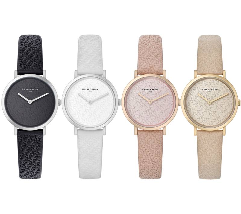 Pierre Cardin Damen Armband-Uhr mit Marken-Kürzel-Print analoge Quarz-Uhr mit Leder-Armband 3ATM 31mm CBV.15 Schwarz, Rosa, Weiß oder Beige von Pierre Cardin