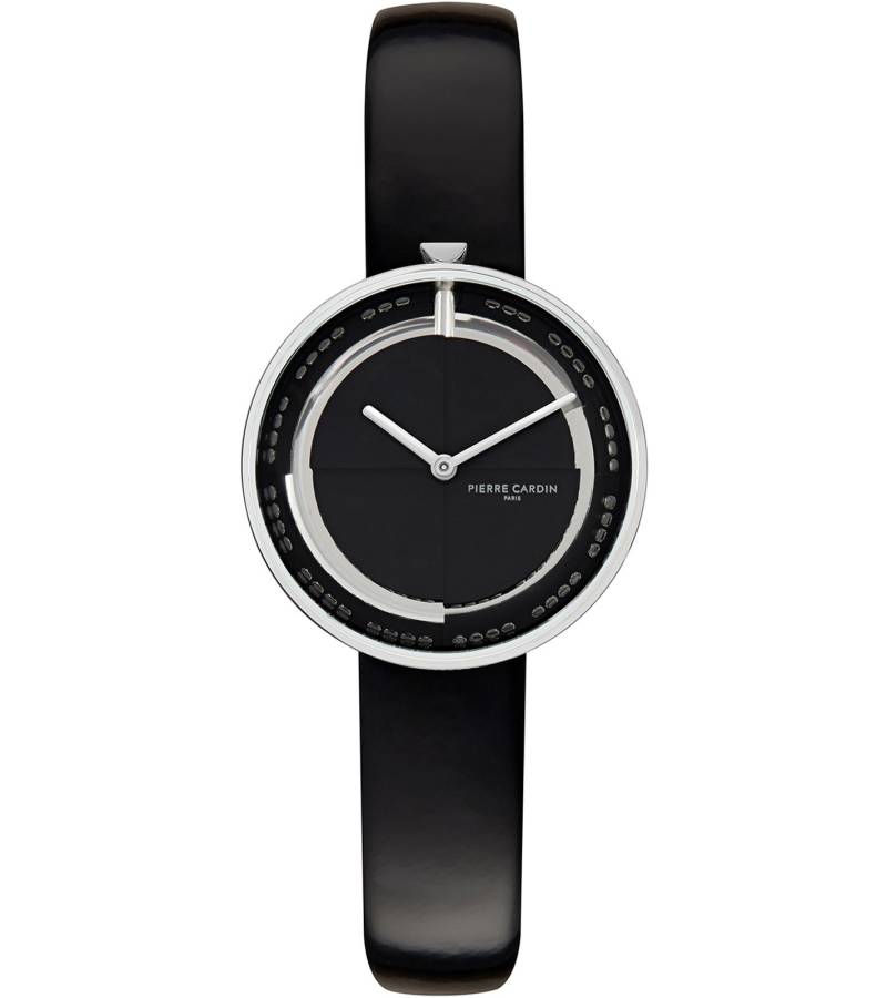 Pierre Cardin Damen Armband-Uhr modernes Ziffernblatt analoge Quarz-Uhr mit Leder-Armband 3ATM 32mm CMA.0000 Schwarz/Silber von Pierre Cardin