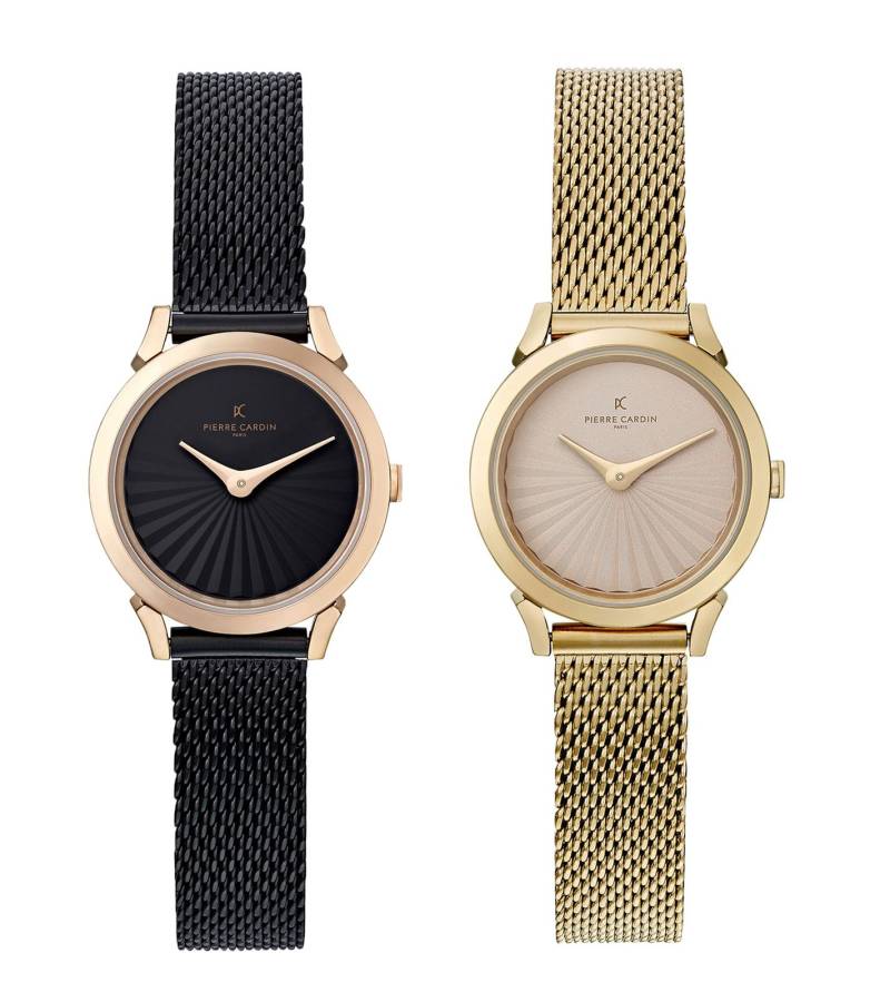 Pierre Cardin Damen Armband-Uhr schlichtes Ziffernblatt analoge Quarz-Uhr mit Edelstahl-Armband 3ATM 27mm CPI.25 Schwarz/Gold oder Gold von Pierre Cardin