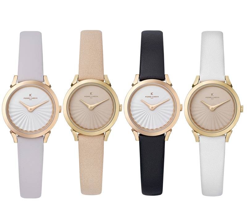 Pierre Cardin Damen Armband-Uhr schlichtes Ziffernblatt analoge Quarz-Uhr mit Leder-Armband 3ATM 27mm CPI.250 Beige, Schwarz, Weiß, Rosa von Pierre Cardin