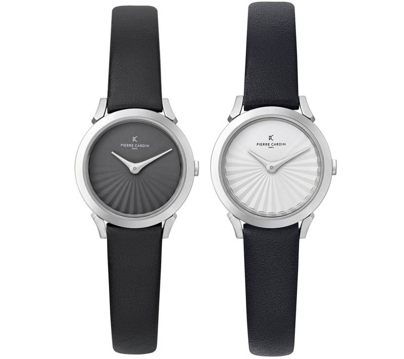 Pierre Cardin Damen Armband-Uhr schlichtes Ziffernblatt analoge Quarz-Uhr mit Leder-Armband 3ATM 27mm CPI.250 Schwarz/Weiß oder Schwarz von Pierre Cardin