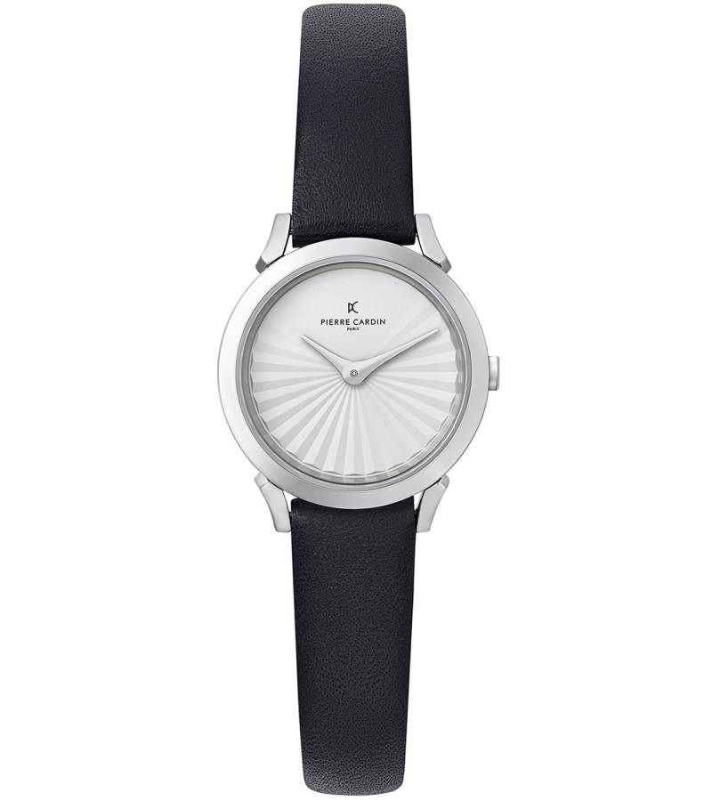 Pierre Cardin Damen Armband-Uhr schlichtes Ziffernblatt analoge Quarz-Uhr mit Leder-Armband 3ATM 27mm CPI.2507 Schwarz/Weiß/Silber von Pierre Cardin