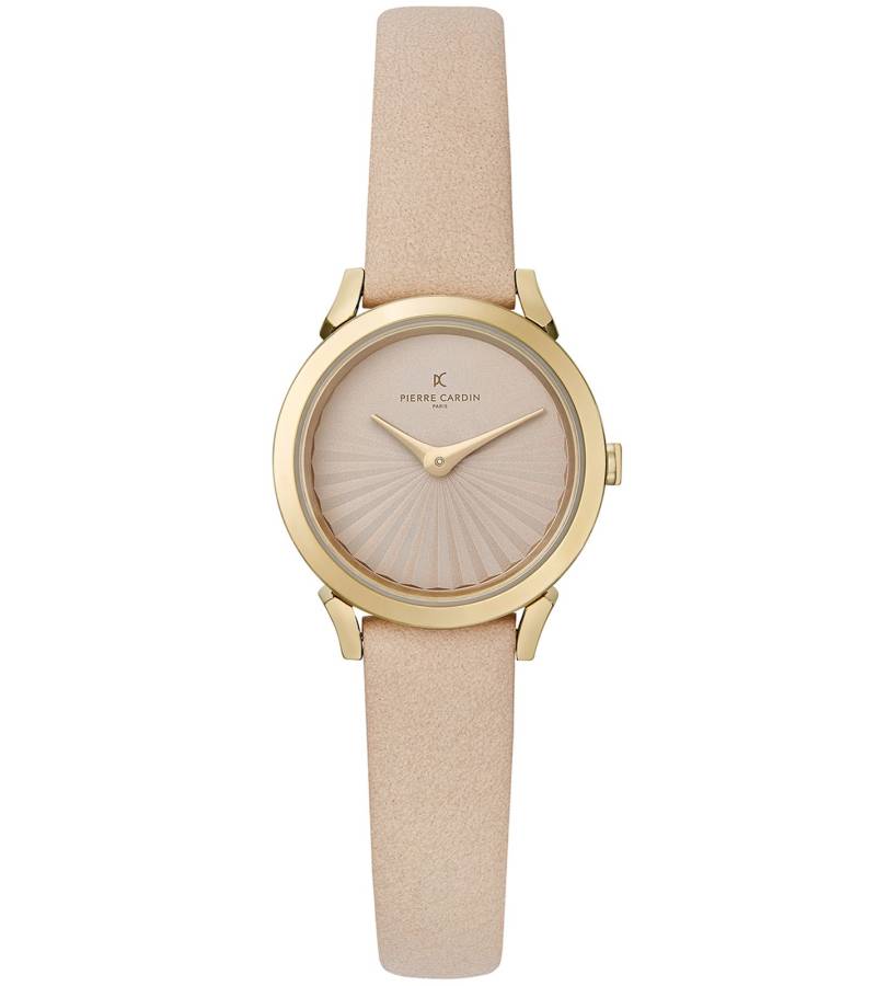 Pierre Cardin Damen Armband-Uhr schlichtes Ziffernblatt analoge Quarz-Uhr mit Leder-Armband 3ATM 27mm CPI.2508 Beige/Gold von Pierre Cardin