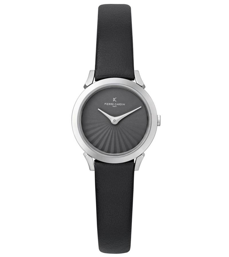 Pierre Cardin Damen Armband-Uhr schlichtes Ziffernblatt analoge Quarz-Uhr mit Leder-Armband 3ATM 27mm CPI.2510 Schwarz/Silber von Pierre Cardin