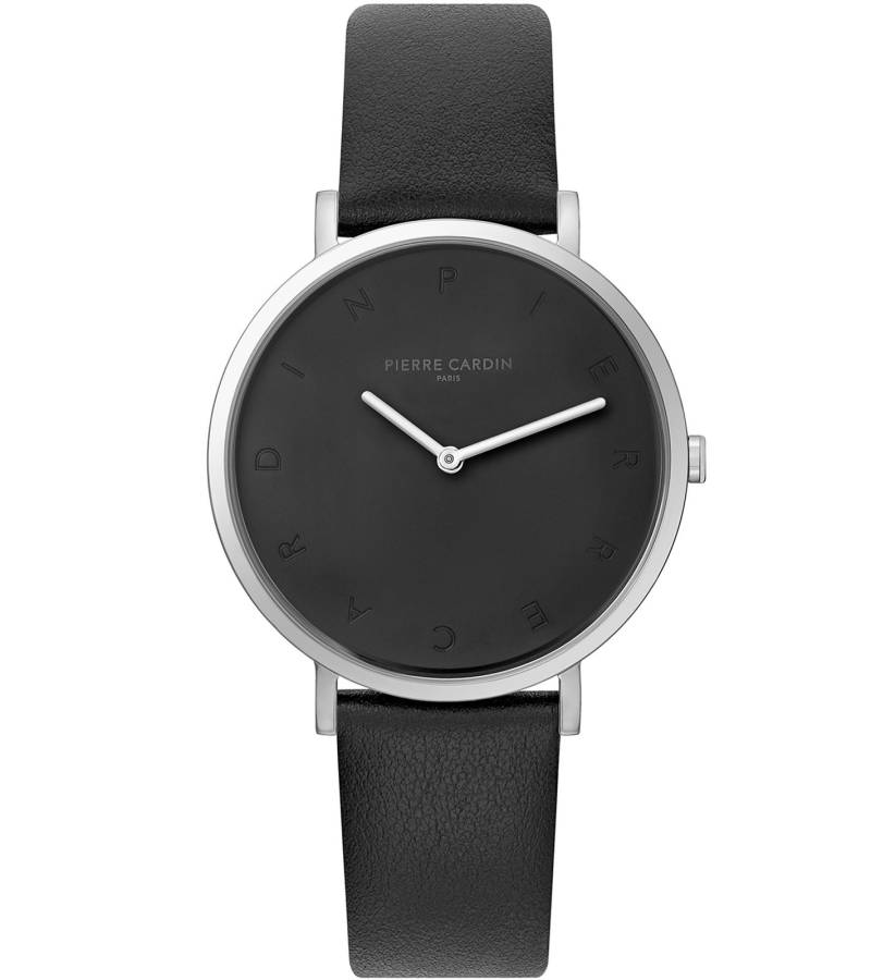 Pierre Cardin Damen Armband-Uhr schlichtes Ziffernblatt analoge Quarz-Uhr mit Leder-Armband 3ATM 39mm CBV.1002 Schwarz/Silber von Pierre Cardin