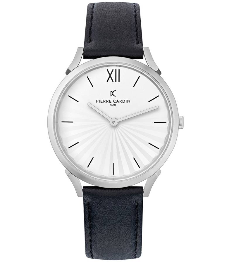 Pierre Cardin Damen Armband-Uhr schlichtes Ziffernblatt analoge Quarz-Uhr mit Leder-Armband 3ATM 40mm CPI.2000 Schwarz/Silber von Pierre Cardin