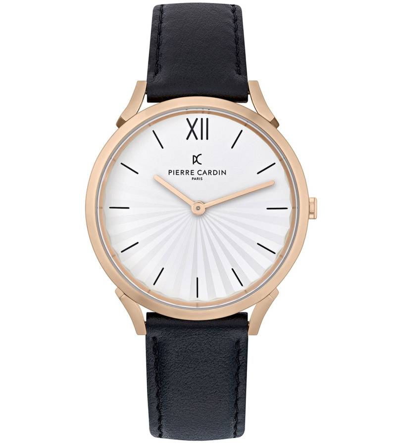 Pierre Cardin Damen Armband-Uhr schlichtes Ziffernblatt analoge Quarz-Uhr mit Leder-Armband 3ATM 40mm CPI.2003 Schwarz/Gold von Pierre Cardin