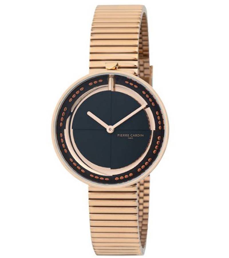 Pierre Cardin Damen Armband-Uhr zeitloses Ziffernblatt analoge Quarz-Uhr mit Edelstahl-Armband 3ATM 32mm CMA.0010 Rose-Gold/Schwarz von Pierre Cardin