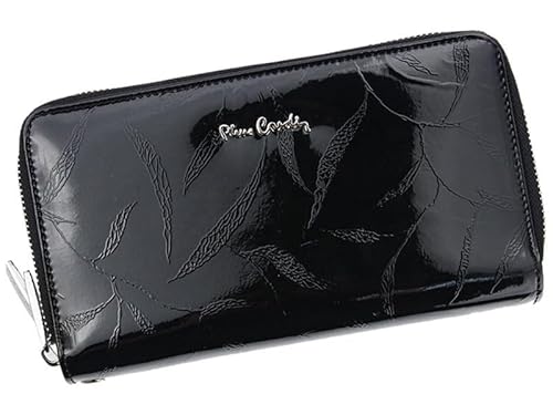 Pierre Cardin Damen Geldbörse aus Echtem Leder – Portemonnaie - Elegant und Geräumig Geldbeutel – Schwarze Blätter – 20 x 11 x 4 cm von Pierre Cardin