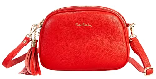 Pierre Cardin Damen-Handtasche, Echtes Leder, Schultertasche, Shopper, Multifunktional, Elegant, Rot, Mittelgroß von Pierre Cardin