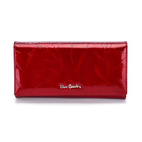 Pierre Cardin Damen Portemonnaie Leaf Wallet Plant Motiv Elegant Praktisch Lackleder Large 19,5x10x4cm Rot von Pierre Cardin