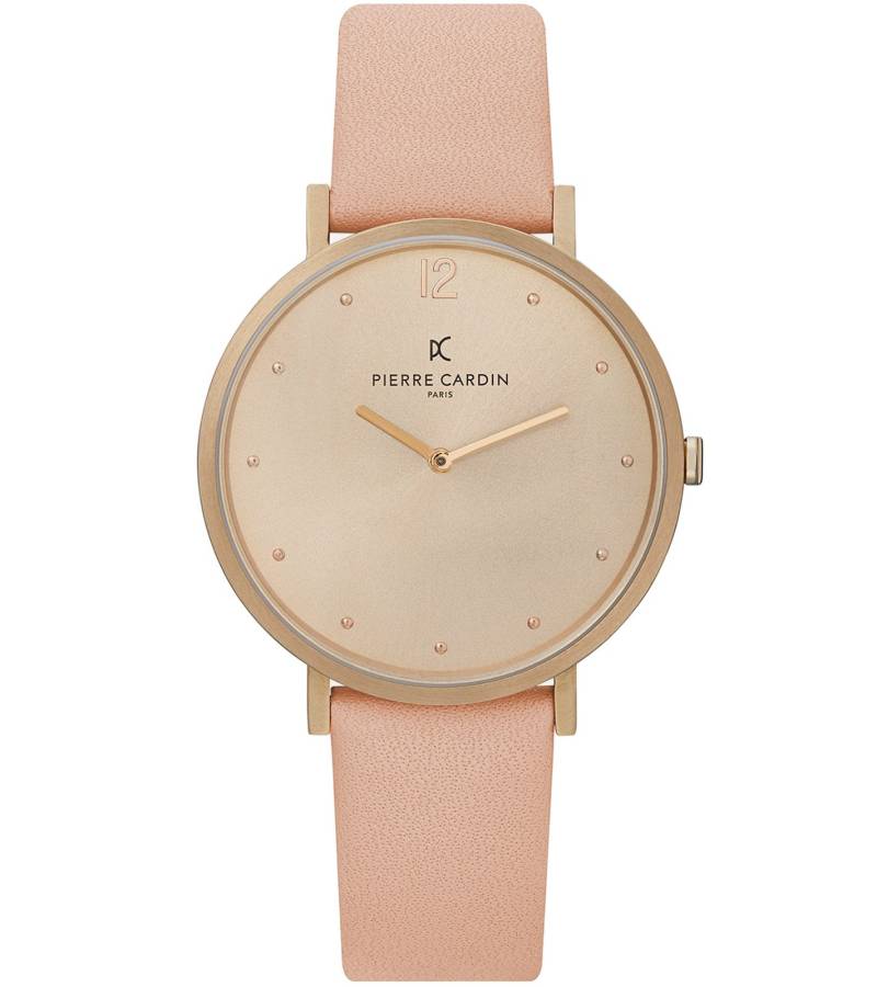Pierre Cardin Damen schlichte Armband-Uhr analoge Quarz-Uhr mit Leder-Armband 3ATM 39mm CBV.1010 Altrosa/Gold von Pierre Cardin