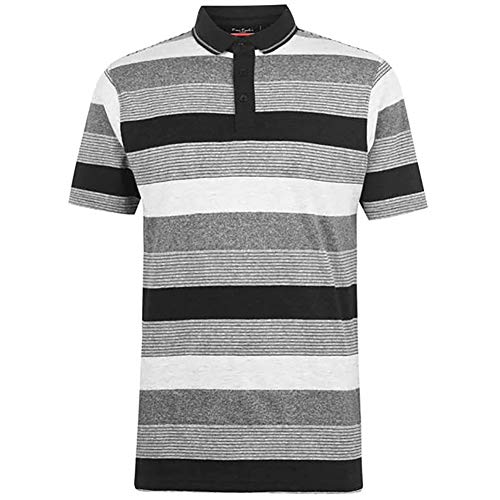 Pierre Cardin Herren 100% Baumwolle Konstruiert Dünnes gestreiftes Polo mit Unterschrift Stickerei (Large, Black/Charcoal/Grey) von Pierre Cardin