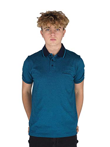 Pierre Cardin Herren 100% Baumwolle Konstruiert Dünnes Gestreiftes Polo mit Unterschrift Stickerei (Medium, Navy/Teal) von Pierre Cardin