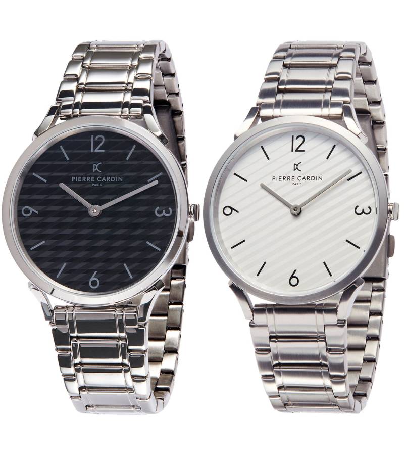 Pierre Cardin Herren Armband-Uhr analoge Quarz-Uhr mit Edelstahl-Armband 3ATM 40mm in Silber/Weiß oder Silber/Schwarz von Pierre Cardin