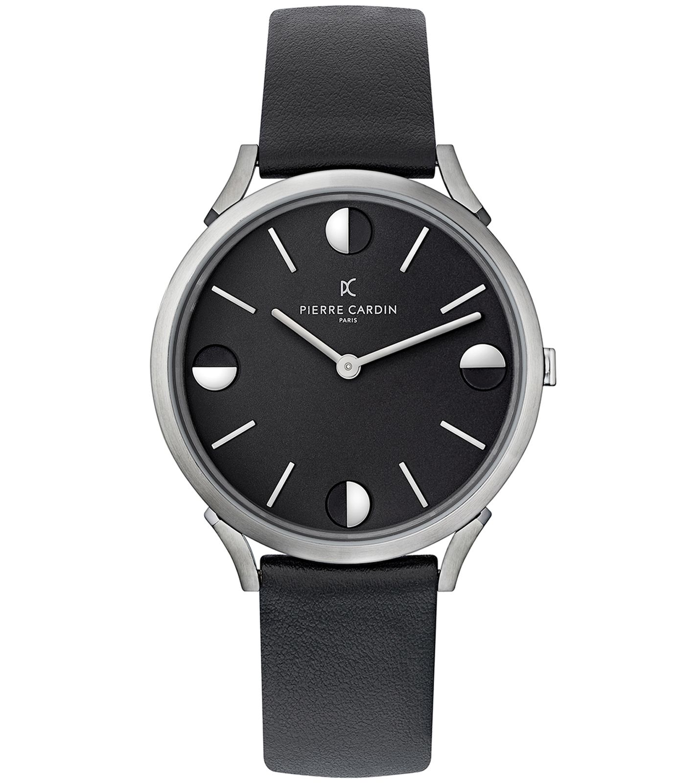 Pierre Cardin Herren Armband-Uhr analoge Quarz-Uhr mit Leder-Armband 3ATM 40mm CPI.2010 Schwarz/Silber von Pierre Cardin