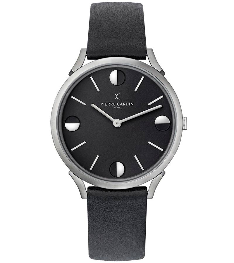 Pierre Cardin Herren Armband-Uhr analoge Quarz-Uhr mit Leder-Armband 3ATM 40mm CPI.2010 Schwarz/Silber von Pierre Cardin