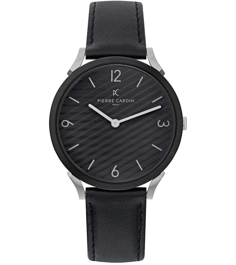 Pierre Cardin Herren Armband-Uhr analoge Quarz-Uhr mit Leder-Armband 3ATM 40mm CPI.2018 Schwarz/Silber von Pierre Cardin