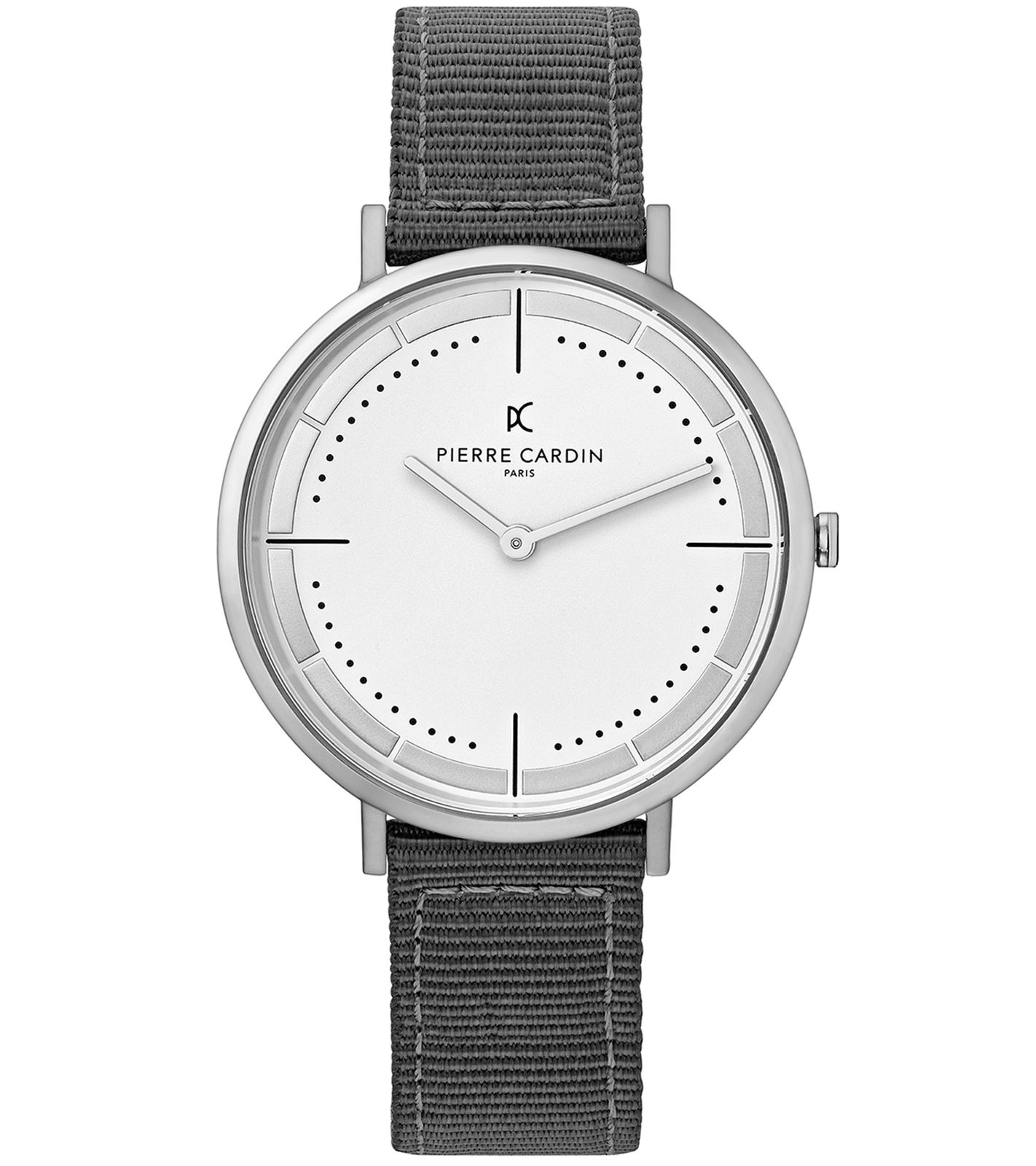 Pierre Cardin Herren Armband-Uhr analoge Quarz-Uhr mit Textil-Armband 3ATM 41mm CBV.1024 Grau/Silber von Pierre Cardin