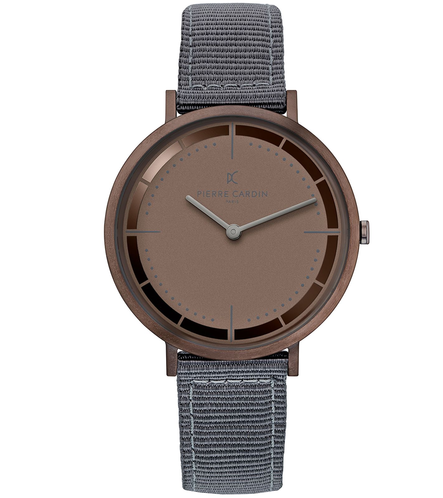 Pierre Cardin Herren Armband-Uhr analoge Quarz-Uhr mit Textil-Armband 3ATM 41mm CBV.1036 Grau/Braun von Pierre Cardin