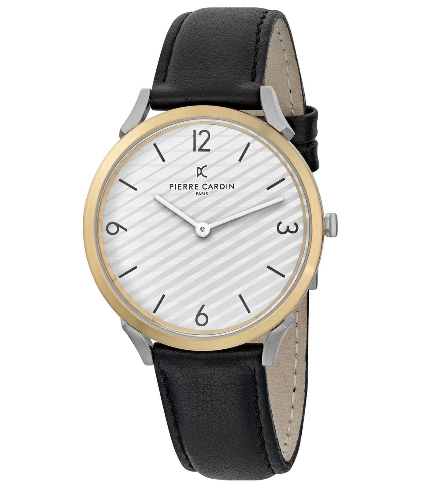 Pierre Cardin Herren Armband-Uhr in Geschenkbox analoge Quarz-Uhr mit Leder-Armband 3ATM 40mm CPI.2015 Silber/Gold/Schwarz von Pierre Cardin