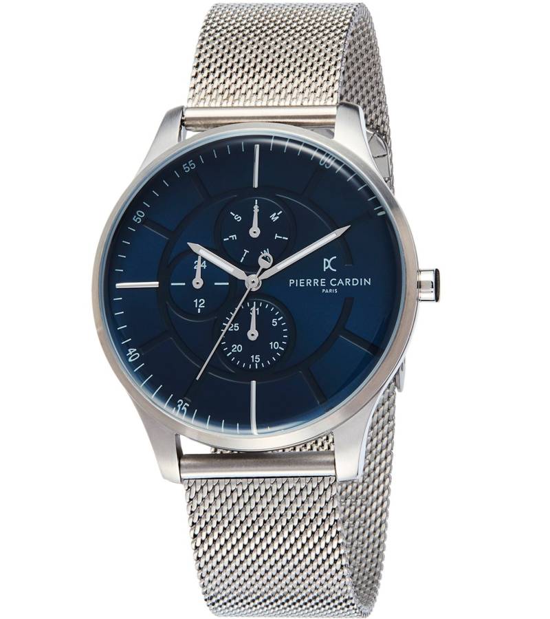 Pierre Cardin Herren Armband-Uhr mit Multi-Ziffernblatt analoge Quarz-Uhr mit Edelstahl-Armband 3ATM 43mm A.PC902731F121 Silber/Blau von Pierre Cardin