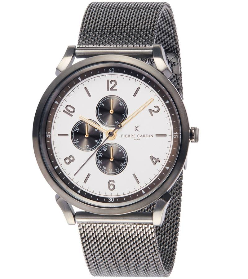 Pierre Cardin Herren Armband-Uhr mit Multi-Ziffernblatt analoge Quarz-Uhr mit Edelstahl-Armband 3ATM 44mm CPI.2033 Silber/Beige von Pierre Cardin