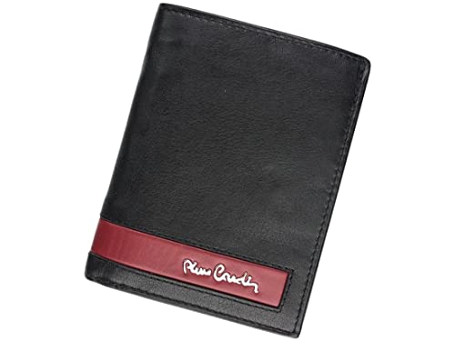 Pierre Cardin Herren-Geldbörse mit RFID-Stop aus 100% Naturleder 10,5X 12,7X 2,5 cm Für bis zu 10 Karten 2 Scheinfächer 1 Münzfach Gefaltet Schwarz und Rot von Pierre Cardin