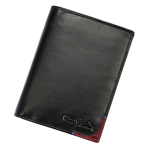 Pierre Cardin Herren-Geldbörse mit RFID-Stop aus 100% Naturleder 10,5X 12,7X 2,5 cm Für bis zu 10 Karten 2 Scheinfächer 1 Münzfach Gefaltet Schwarz und Rot von Pierre Cardin