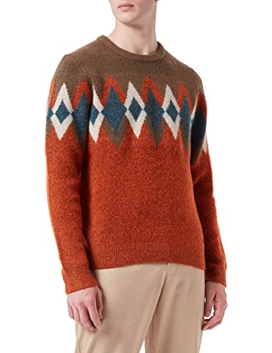 Pierre Cardin Herren Knit Crewneck Airwool Intarsia Pullover, Orange, L von Pierre Cardin