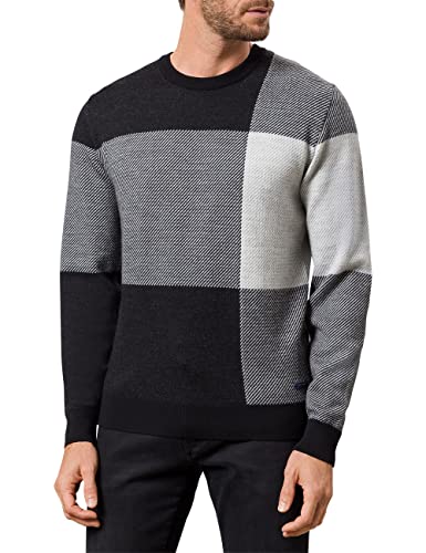 Pierre Cardin Herren Knit Crewneck Macro Check Pullover, Black, 5XL von Pierre Cardin