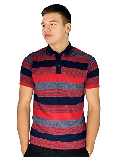 Pierre Cardin Herren Konstruiert Gestreiftes Polo mit Unterschrift Stickerei (Large, Red/Grey Marl/Navy) von Pierre Cardin