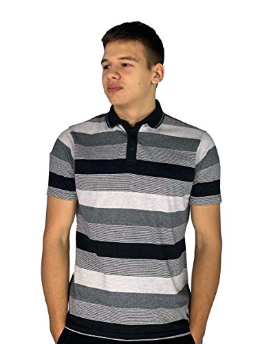 Pierre Cardin Herren Konstruiert Gestreiftes Polo mit Unterschrift Stickerei (Small, Black/Charcoal/Grey) von Pierre Cardin