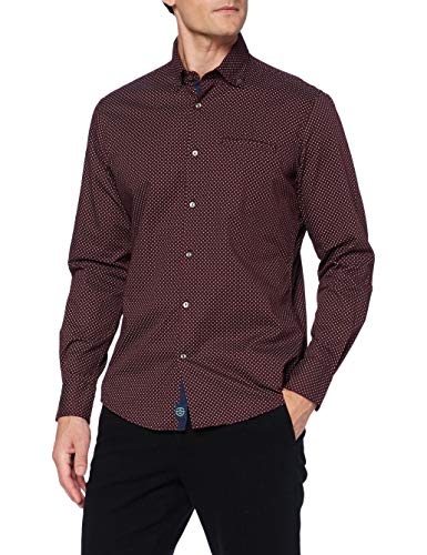 Pierre Cardin Herren Langarm Hemd mit Button-Down-Kragen, rot, 3XL von Pierre Cardin