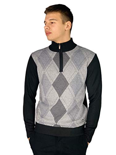 Pierre Cardin Herren Neue Saison Argyle Diamant Design Pullover mit Reißverschluss Kragen (Style 4 - Grey, 2XL) von Pierre Cardin