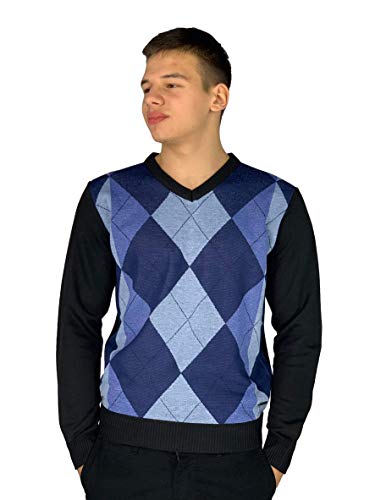 Pierre Cardin Herren Neue Saison Argyle Diamant Design Pullover mit V-Ausschnitt und Rundhalsausschnitt (2XL, Style 5 - Blue(V-Ausschnitt)) von Pierre Cardin