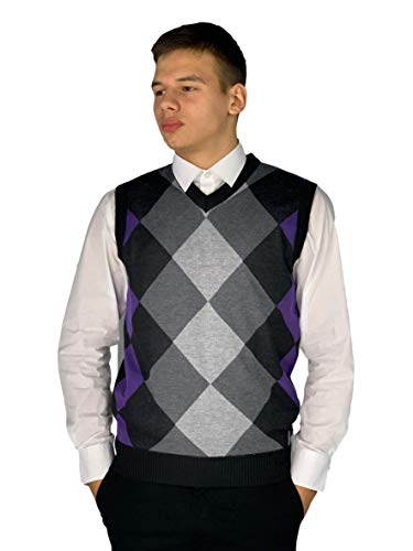 Pierre Cardin Herren Neue Saison Argyle Diamant Design Pullover mit V-Ausschnitt und Rundhalsausschnitt (3XL, Style 6 - Purple(ärmellos)) von Pierre Cardin