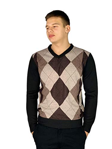 Pierre Cardin Herren Neue Saison Argyle Diamant Design Pullover mit V-Ausschnitt und Rundhalsausschnitt (5XL, Style 5 - Brown(V-Ausschnitt)) von Pierre Cardin