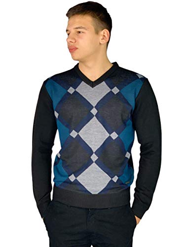 Pierre Cardin Herren Neue Saison Argyle Diamant Design Pullover mit V-Ausschnitt und Rundhalsausschnitt (Large, Style 1 - Blue(V-Ausschnitt)) von Pierre Cardin