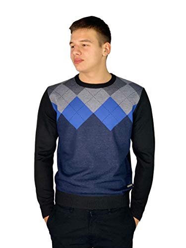 Pierre Cardin Herren Neue Saison Argyle Diamant Design Pullover mit V-Ausschnitt und Rundhalsausschnitt (Large, Style 2 - Navy(Rundhalsausschnitt)) von Pierre Cardin