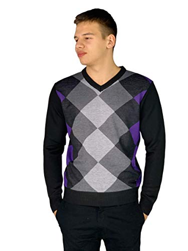 Pierre Cardin Herren Neue Saison Argyle Diamant Design Pullover mit V-Ausschnitt und Rundhalsausschnitt (Medium, Style 6 - Purple(V-Ausschnitt)) von Pierre Cardin