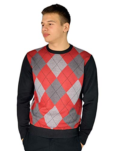 Pierre Cardin Herren Neue Saison Argyle Diamant Design Pullover mit V-Ausschnitt und Rundhalsausschnitt (XL, Style 3 - Red(V-Ausschnitt)) von Pierre Cardin